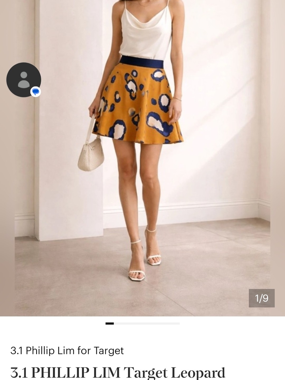 3.1 Phillip Lim Mustard Skater Skirt with Navy and Cream Spots